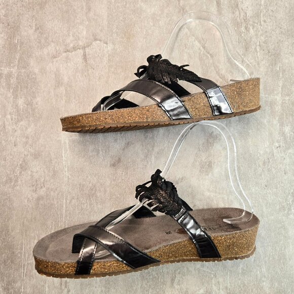 Mephisto Boho Sandals Size 8 Metallic Slip On Strappy Low Wedge Comfort Slides - Picture 6 of 10
